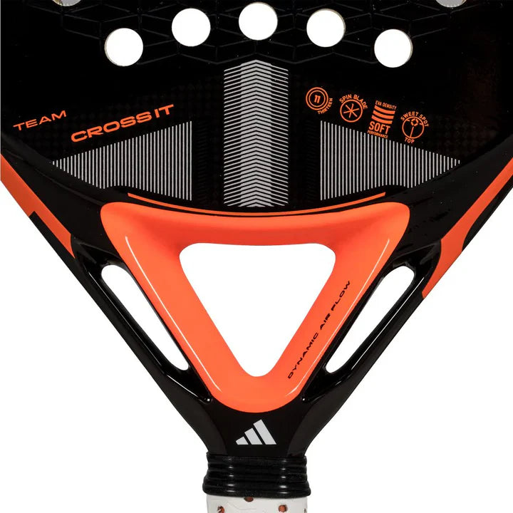 A image of the Adidas Cross it team padel racket with the view of the racket heart. 