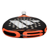 A image of the Adidas Cross it team Padel Racket lying flat. 